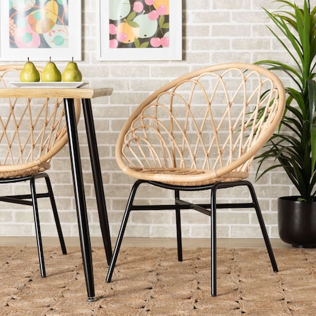 Baxton Studio Haruna Modern Bohemian Natural Brown Rattan and Black Metal Chair 207-12678
